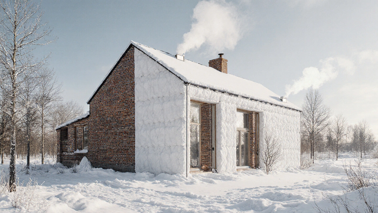 Кирпичный дом с наружным утеплением и вентилируемым фасадом зимой в Новосибирске.