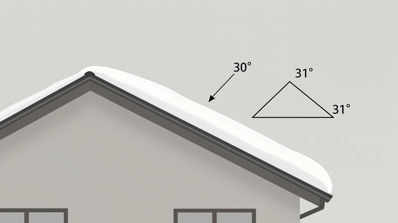 Схема расчета угла наклона крыши: дом шириной 10 м, высота конька 3 м, угол 31 градус.