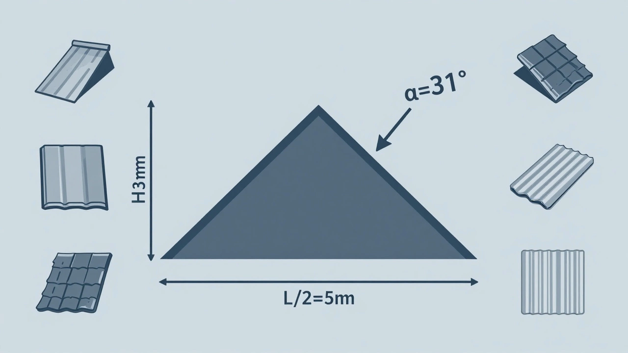 Технический чертёж крыши в виде прямоугольного треугольника с обозначенными размерами и материалами покрытия.
