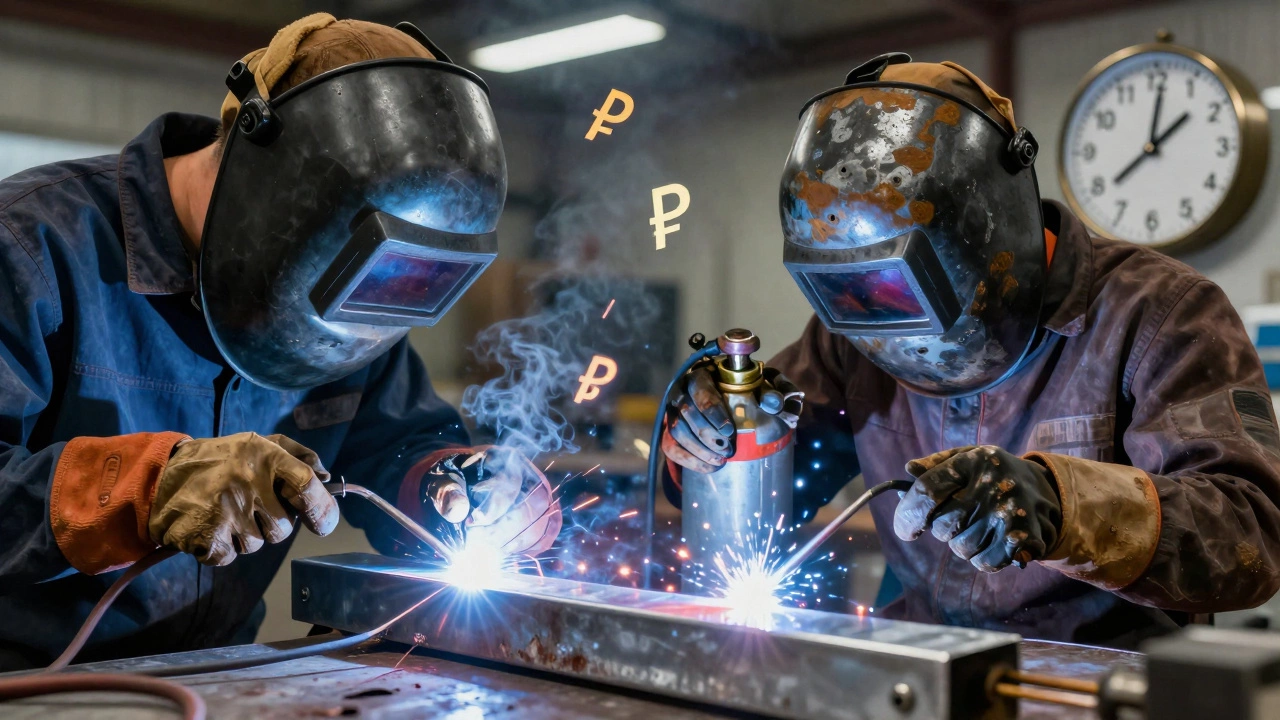 Слева — легко сваренная сталь за 4 минуты, справа — сложная сварка алюминия с баллоном аргона и разрушенным швом.