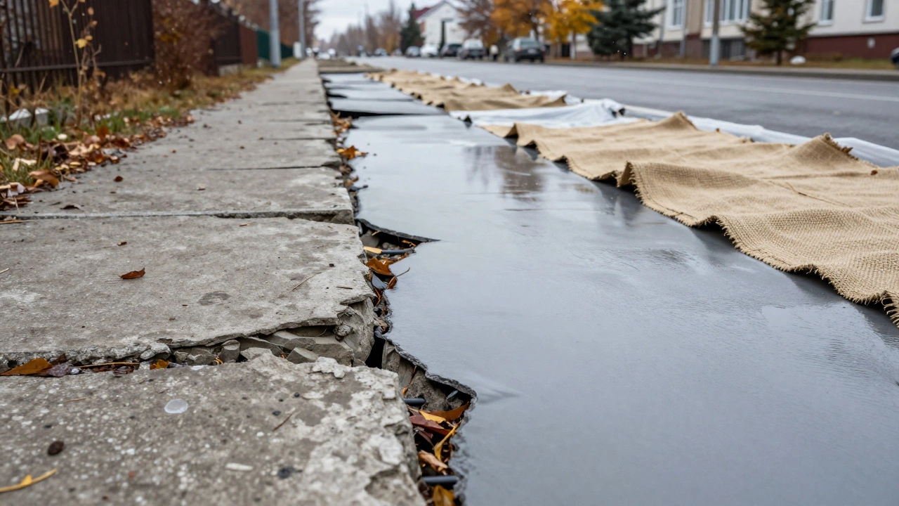 Сравнение: треснувший бетон рядом с идеально выдержанным, покрытым влажной тканью.