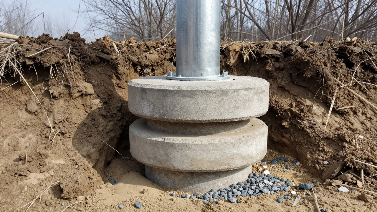 Бетонный фундамент стойки забора заглубленный в мерзлый грунт