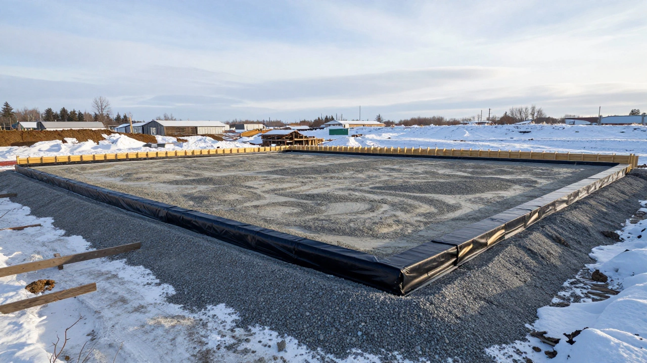 Основание под бетон с гидроизоляцией и снегом.