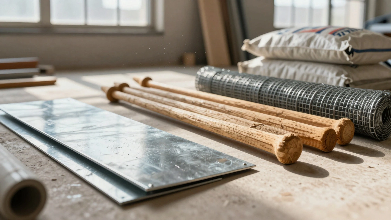 Различные материалы для строительства забора на складе при дневном свете.