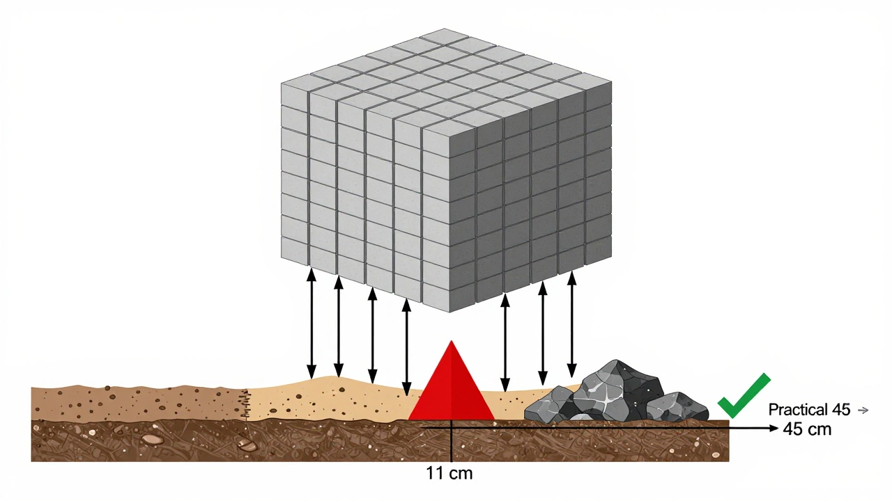 Схема распределения нагрузки от дома на фундамент с указанием несущей способности разных грунтов.