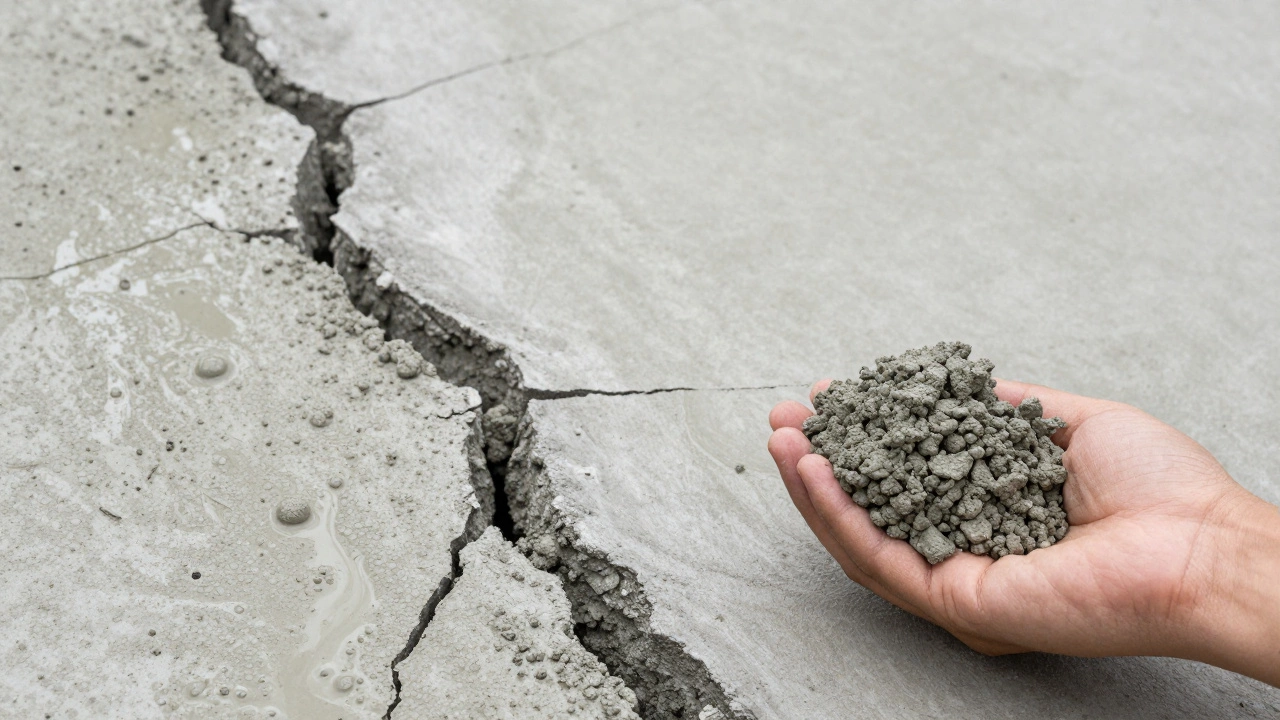 Сравнение треснувшего и идеального бетонного слоя: один с избытком воды, другой — правильно уплотнённый.