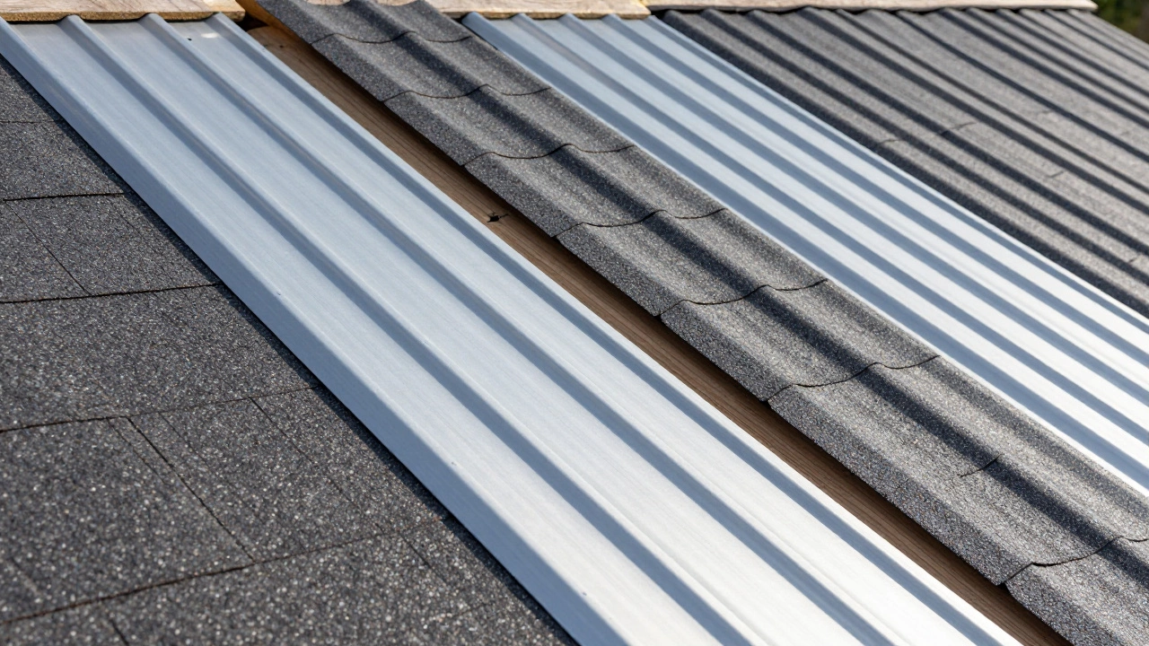 Образцы кровельных материалов, уложенные под углом наклона 30 градусов