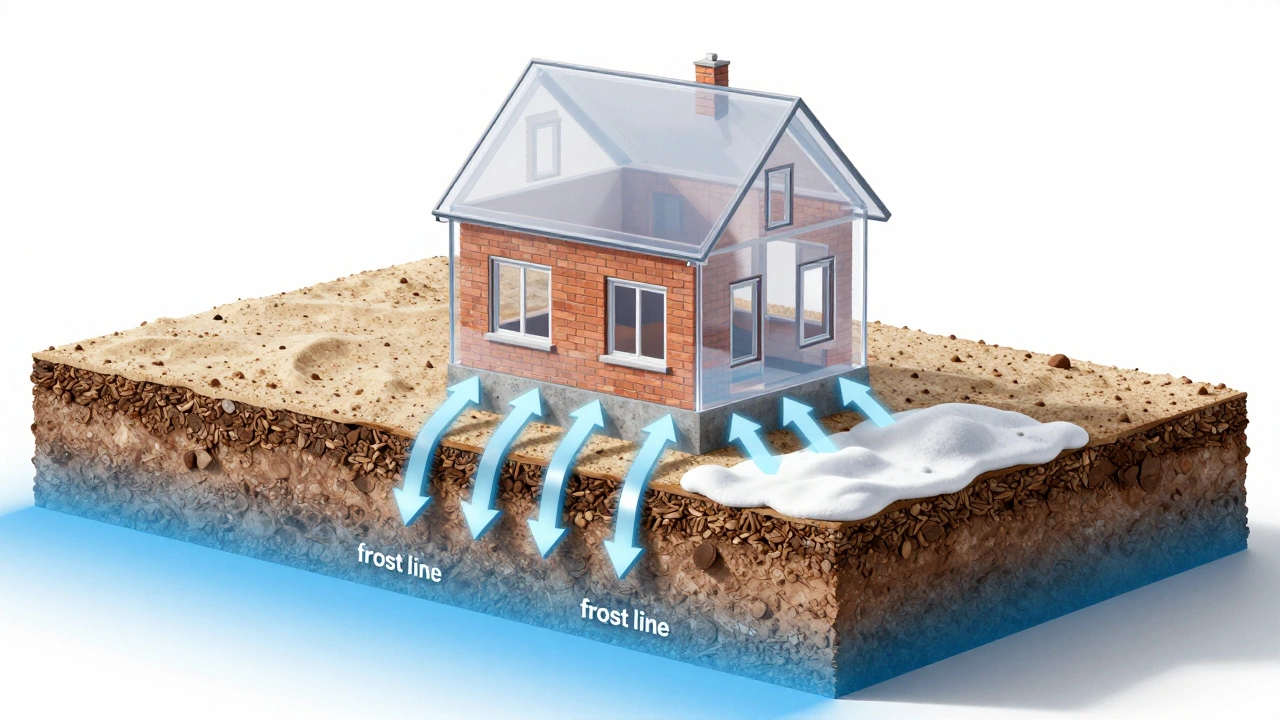 Схема распределения нагрузки двухэтажного дома и уровень промерзания почвы