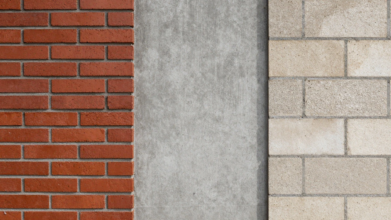 Сравнение текстур стен из красного кирпича, монолитного бетона и газобетона